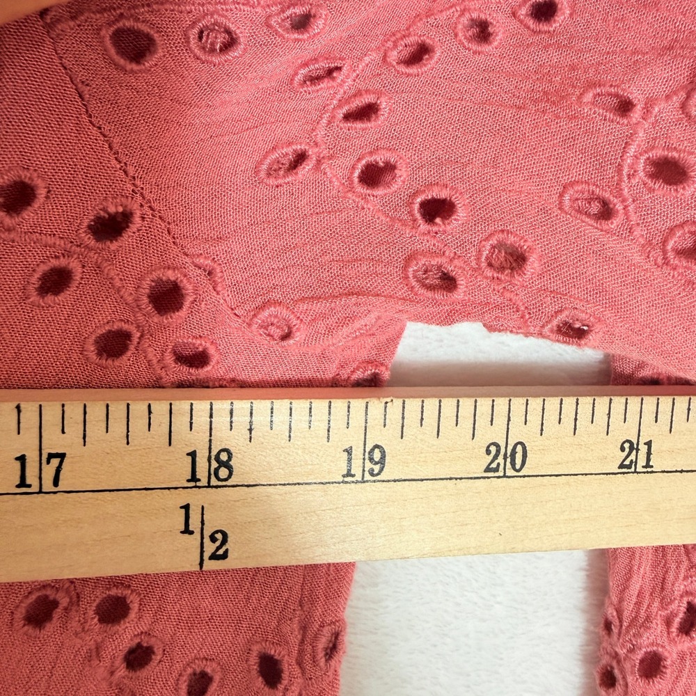 M&S Collection Antique Rose Eyelet Boho Blouse V-Neck Tassel Top Size 6 US 10 UK - Picture 10 of 11